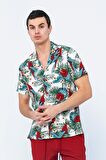 Erkek Regular Fit Desenli Bürümcük Kumaş Kısa Kollu Gömlek
