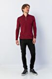 Erkek Regular Fit Düz Renk Hakim Yaka Fermuarlı Uzun Kollu Triko Kazak