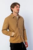 Erkek Regular Fit Çıt Çıtlı Gömlek Yaka Cepli Kışlık Astarlı Kaşe Mont