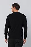 Erkek Regular Fit Düz Renk Bisiklet Yaka Uzun Kollu Çizgili Triko Kazak