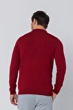 Erkek Regular Fit Düz Renk Polo Yaka Düğmeli Uzun Kollu Çizgili Triko Kazak