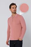 Erkek Regular Fit Düz Renk Polo Yaka Fermuarlı Uzun Kollu Triko Kazak