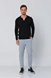 Erkek Regular Fit Düz Renk Polo Kaleci Yaka Uzun Kollu Triko Kazak