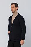 CEKMON Erkek Regular Fit Çok Cepli Düğmeli Astarsız Örme Blazer Rahat Ceket