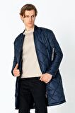 Erkek Regular Fit Kışlık Çok Cepli Çift Yön Fermuarlı Bomber Yaka Uzun Kapitone Şişme Mont