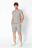 Erkek Fit Extra Rahat Düğmeli Bisiklet Yaka Delikli T-Shirt ve Şort
