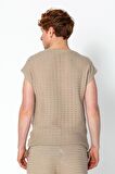 Erkek Fit Extra Rahat Düğmeli Bisiklet Yaka Delikli T-Shirt ve Şort