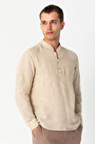 Comfort Fit Rahat Kesim 4 Düğmeli Hakim Yaka Yüzde Yuz Keten Kumaşdan Rahat Gömlek