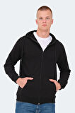 Slazenger KAZUE I Erkek Fermuarlı Kapüşonlu Cepli Siyah Sweatshirt