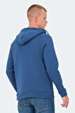 Slazenger KAZUE I Erkek Fermuarlı Kapüşonlu Cepli Indigo Sweatshirt
