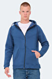 Slazenger KAZUE I Erkek Fermuarlı Kapüşonlu Cepli Indigo Sweatshirt