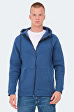 Slazenger KAZUE I Erkek Fermuarlı Kapüşonlu Cepli Indigo Sweatshirt