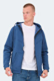 Slazenger KAZUE I Erkek Fermuarlı Kapüşonlu Cepli Indigo Sweatshirt