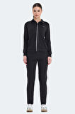 Slazenger REFER Kadın Fermuarlı Dik Yaka Cepli Siyah Eşofman Takımı
