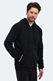 Slazenger KLARA I Erkek Fermuarlı Kapüşonlu Cepli Siyah Sweatshirt