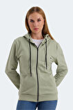 Slazenger KATYA Kadın Fermuarlı Kapüşonlu Cepli Yeşil Sweatshirt