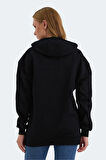 Slazenger VIOLENCE Kadın Kapüşonlu Cepli Oversıze Siyah Sweatshirt