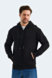Slazenger VONDA Erkek Fermuarlı Kapüşonlu Cepli Siyah Sweatshirt