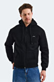 Slazenger CUDI I Erkek Fermuarlı Kapüşonlu Cepli Siyah Sweatshirt