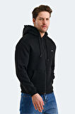 Slazenger CUDI I Erkek Fermuarlı Kapüşonlu Cepli Siyah Sweatshirt