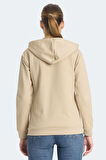 Slazenger KINET Kadın Fermuarlı Kapüşonlu Cepli Bej Sweatshirt