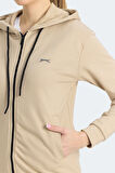 Slazenger KINET Kadın Fermuarlı Kapüşonlu Cepli Bej Sweatshirt