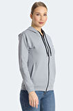 Slazenger KINET Kadın Fermuarlı Kapüşonlu Cepli Gri Sweatshirt