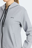 Slazenger KINET Kadın Fermuarlı Kapüşonlu Cepli Gri Sweatshirt
