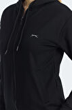 Slazenger KINET Kadın Fermuarlı Kapüşonlu Cepli Siyah Sweatshirt