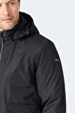 Slazenger GRAVEL Erkek Kapüşonlu Siyah Mont & Kaban