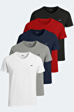 Slazenger SANDER KTN 5 li Set Erkek  Beyaz - Gri - Siyah - Lacivert - Kırmızı Tişört