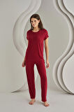 Bordo Viskon Sütyenli Pijama Takımı