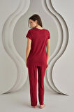 Bordo Viskon Sütyenli Pijama Takımı