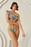 Renkli Fresh Flower Dekolteli Tek Alt Bikini
