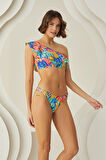 Renkli Fresh Flower Dekolteli Tek Alt Bikini