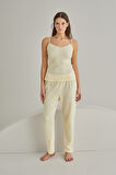 Sarı Hole İnce Askılı Sıfır Kol Pijama Takımı