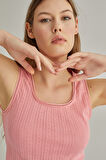 Pembe Self Patterned Crop Şort Takım