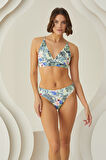 Renkli Branch Flower Kapsız Bikini Takımı
