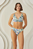 Renkli Branch Flower Kapsız Bikini Takımı
