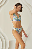 Renkli Branch Flower Kapsız Bikini Takımı