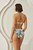 Renkli Branch Flower Kapsız Bikini Takımı
