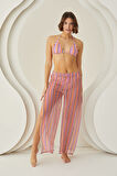 Renkli Stripes Yırtmaçlı Pareo Pantolon