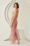 Renkli Stripes Yırtmaçlı Pareo Pantolon