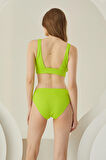 Yeşil Reps Yüksek Bel Tek Alt Bikini