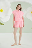 Fuşya Şortlu Önden Düğmeli Pijama Takımı