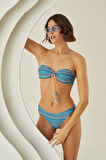 Renkli Deep Tüfted Straplez Bikini Takımı