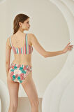Renkli Soft Tropikal Halter Yaka Bikini Takımı