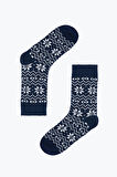 Lacivert Winter Themed Soft Uzun Soket Çorap