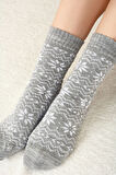 Gri Winter Themed Soft Uzun Soket Çorap