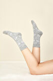 Gri Winter Themed Soft Uzun Soket Çorap